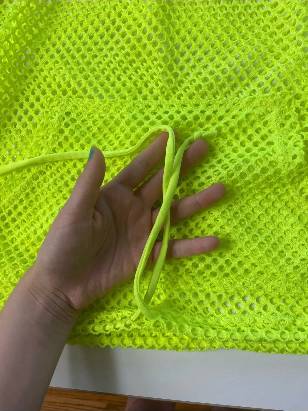 Neon Green Fishnet Hoodie Swimsuit Cover Drawstring, like new, juniors size L